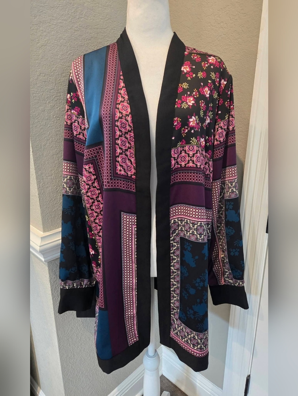 Chico's Floral Open Patchwork Kimono Jacket, Size 3 (16/18)